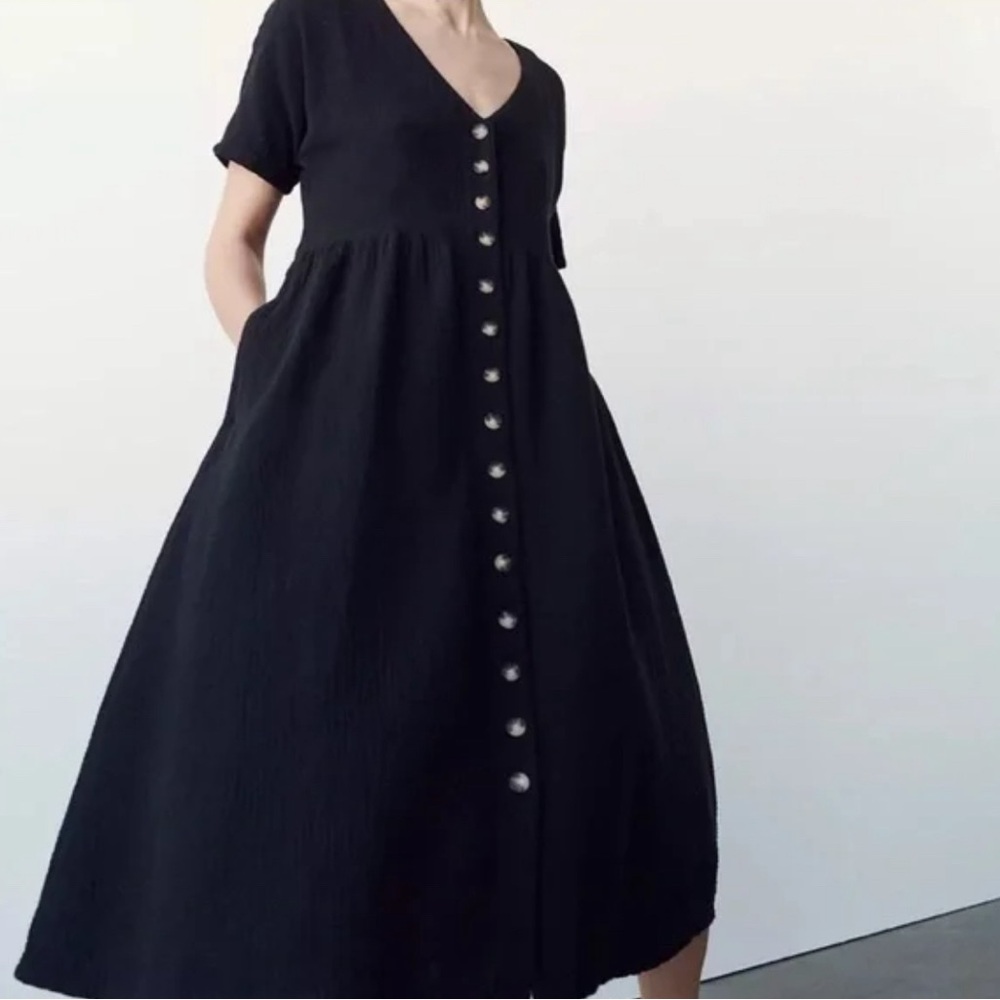 Madewell Black Cotton Gauze Midi Buttondown Dress